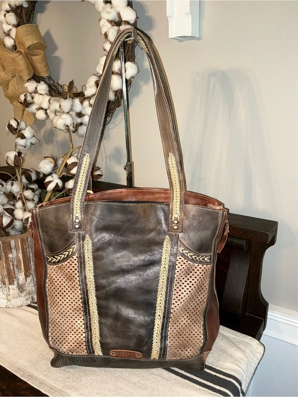 NWT Bed Stu Leather Amelie Expandable Shoulder Bag Tote Starry Night MSRP $365
